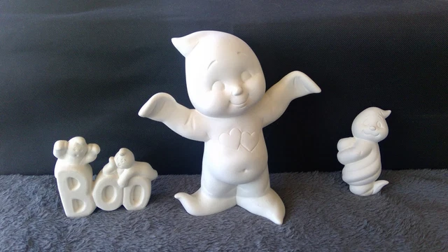 LOTE de cerámica vintage listo para pintar de Halloween bisque fantasmas + soporte para lápiz