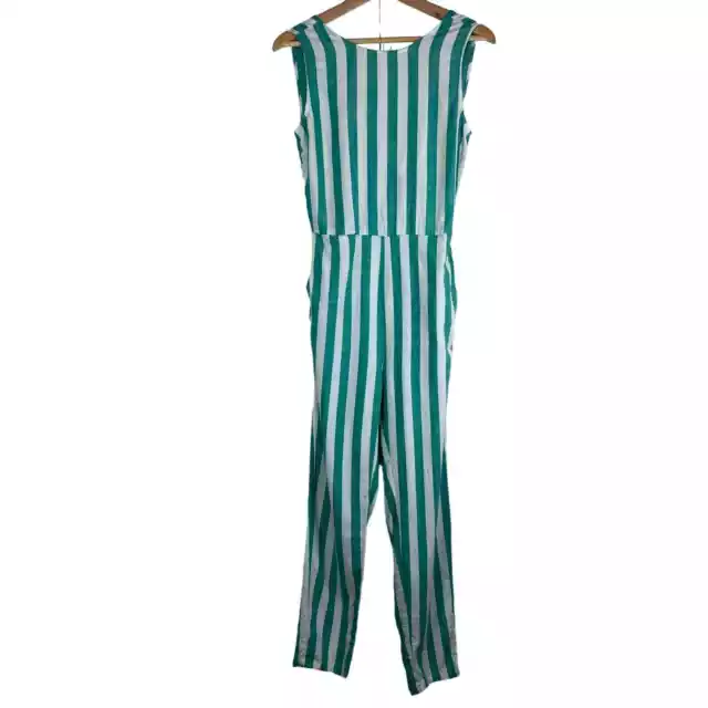 Marine Layer Women's Size XS Teal White Striped Tencel Open Tie Back Overalls