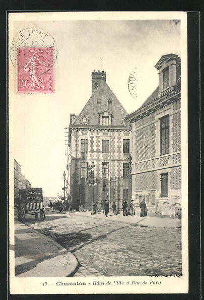 CPA Charenton, Hotel de Ville et Rue de Paris 1906