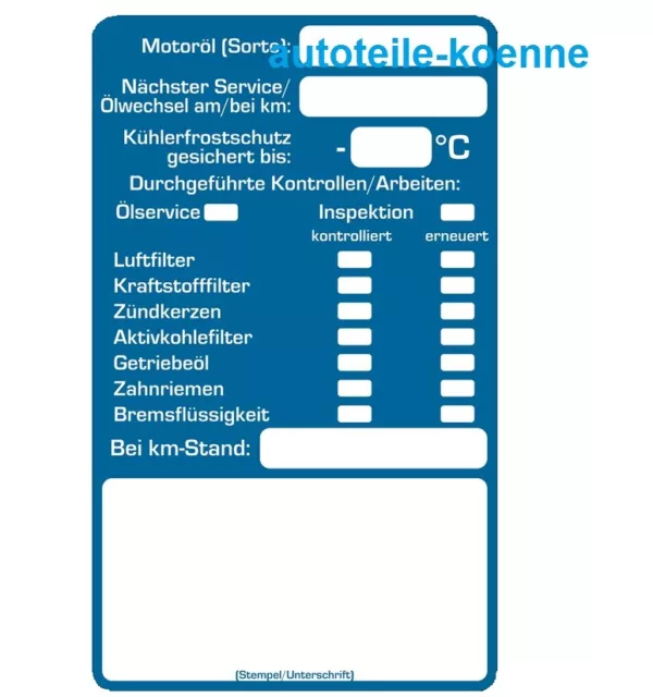 20x Ölzettel Ölwechselzettel Ölwechselaufkleber Inspektion Serviceaufkleber