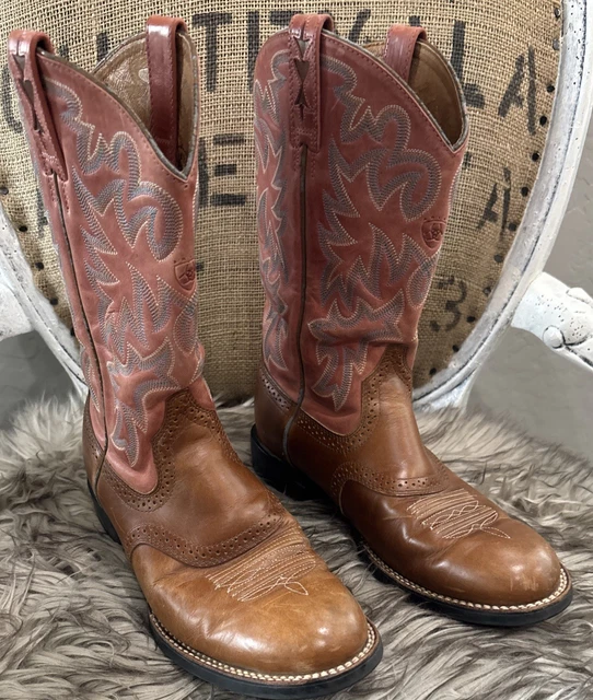 ARIAT COBALT XR BROWN & IVORY LEATHER ROUND TOE COWBOY BOOTS us 9.5D uk 8.5M n Ariat Boots Cobalt | eBay main image 4