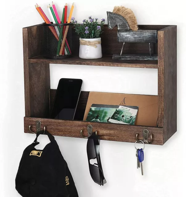 Wall Mount Towel Rack Bathroom Shelf with Hook Rustic Farmhouse Wood for Kitchen
