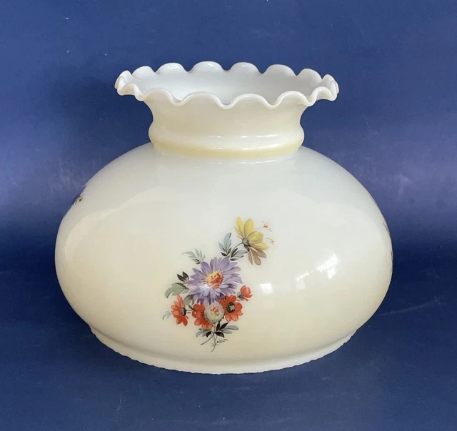 Vintage GWTW 7” Fitter Purple Flowers Hurricane Oil Or Electric Glass Lamp Shade