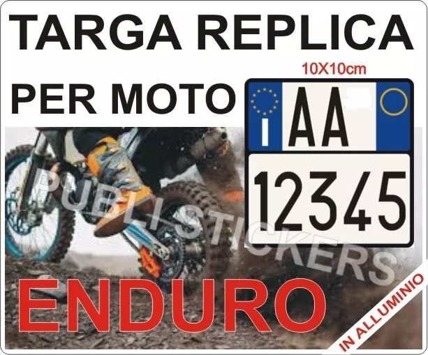 TARGA REPLICA IN ALLUMINIO PER MOTO ENDURO  10x10 cm. "ART.102  D. LGS. 285/92"