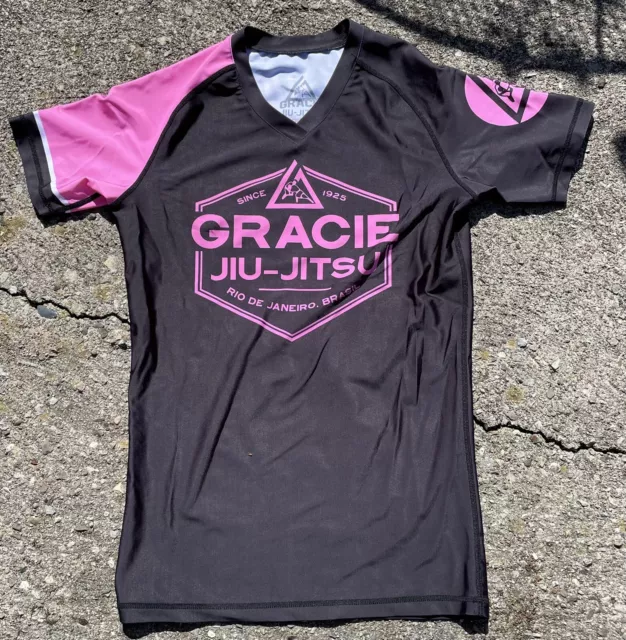 Gracie Jiu-Jitsu Short Sleeve Gi Martial Arts Rash Guard Women’s L Pink Black