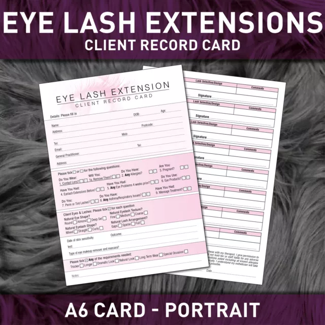 Eyelash Extension Lash Client Record Card Consultation Salon Form PREMIUM A6 100