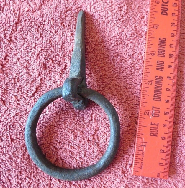 Wrought Iron Tethering Ring on Pin Meat Beam Game Hook ring Vintage pull