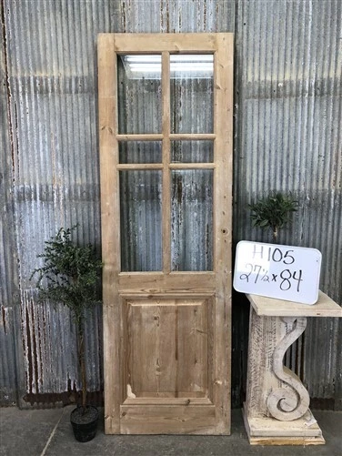 Antique French Single Door (27.5x84) 6 Pane Glass European Door H105