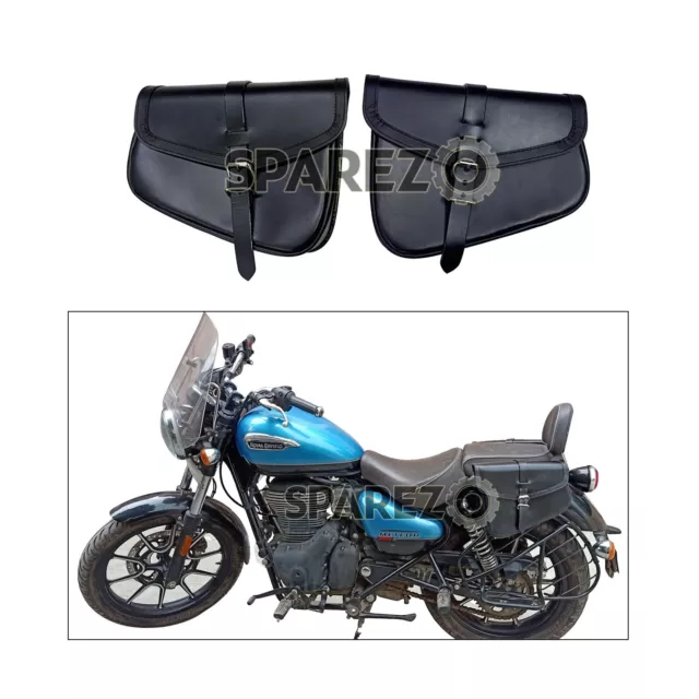 For Royal Enfield Meteor 350 Genuine Leather Black Pannier Saddle Bags