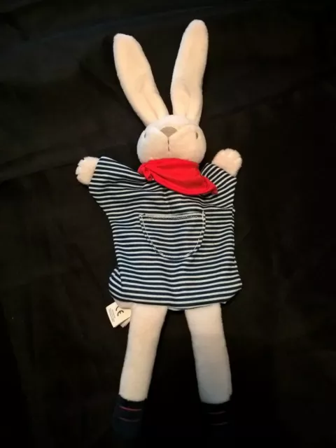 Doudou plat lapin marionnette robe col tulle rose Sergent Major comme neuf 2disp