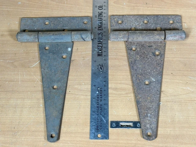 2pc LOT VINTAGE ~ 10" Barn Door Strap T Hinge Hinges ~ FREE SHIPPING