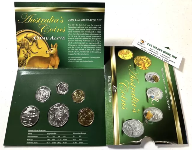 2004 Six Coin Uncirculated Mint set "Australia's Coins come alive" in OGP!
