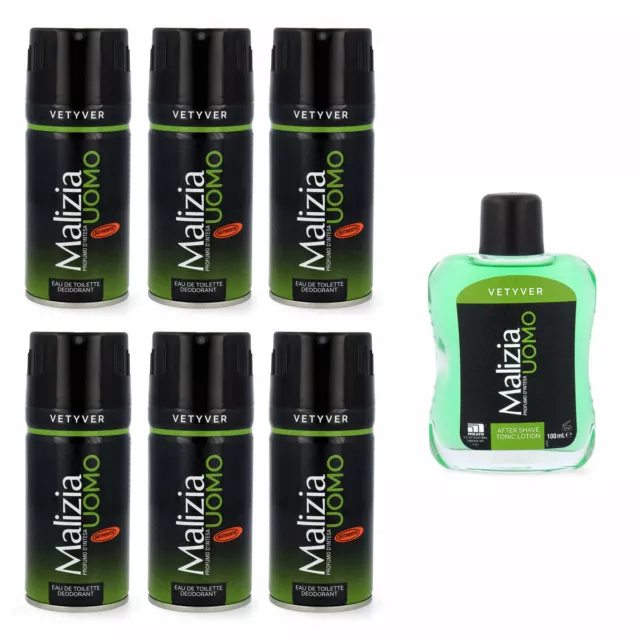 MALIZIA UOMO VETYVER Set Deo 6x150ml + After Shave Tonic Vetyver Rasierwasser