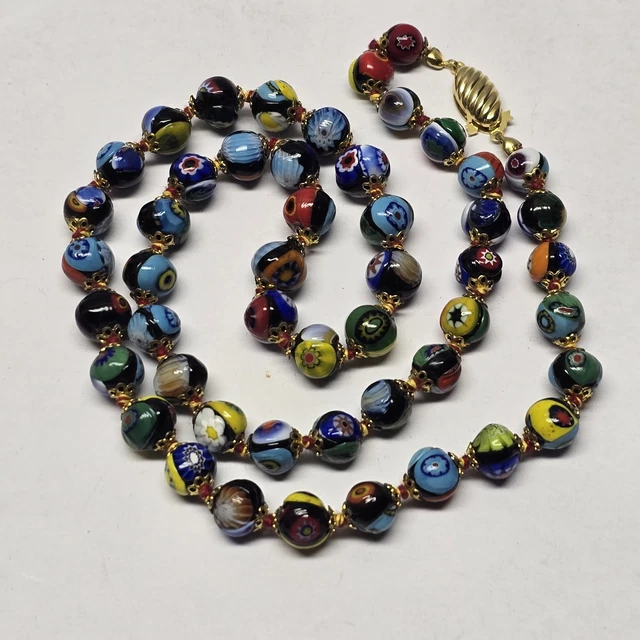 Collier Ancien En Perles De Murano Aventurine - Verre Avec Feuille D'argent, Vintage