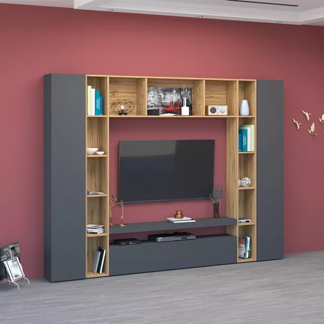 Soporte de TV moderno estantería de almacenamiento de pared de madera negro Arke