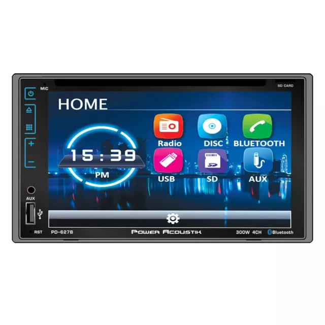 Power Acoustik PD-627B 2 DIN CD/DVD/MP3 Player Bluetooth AUX USB SD Camera Input