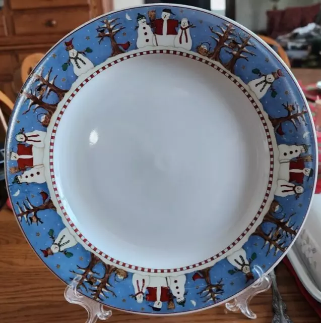 Snowman Dinner Plate (s) 10 3/4" Sakura Debbie Mumm Stoneware Red White Blue !
