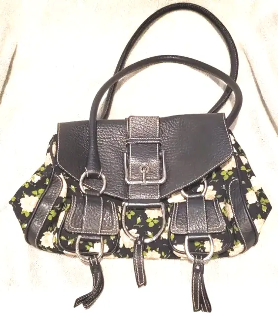 DOLCE & GABBANA BLACK FLORAL Flowers Leather HAND BAG Purse Satchel Pocketbook