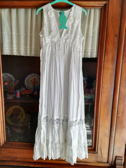 Antica Sartoria Positano Abito in Pizzo Bianco Nuovo con Etichette Tg Unica