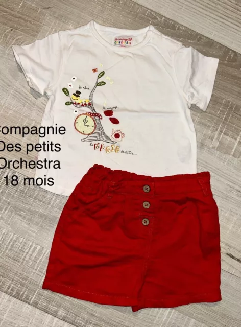 La Compagnie Des Petits Orchestra 18 Mois Bébé Fille : T Shirt + Short Rouge Été