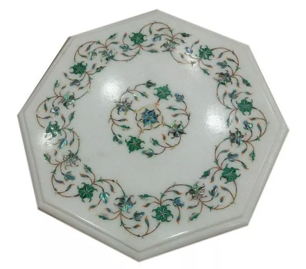 12" Marble Table Top Pietra Dura Floral Lapis Inlaid Marquetry Furniture Gift