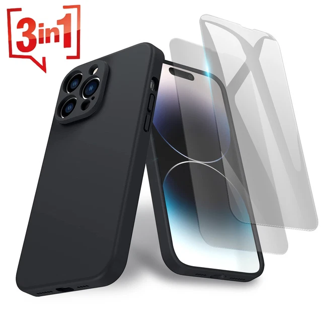 Hülle für iPhone 14 13 12 Pro Max Kameraschutz Hülle Schwarz 2x Panzerfolie Glas
