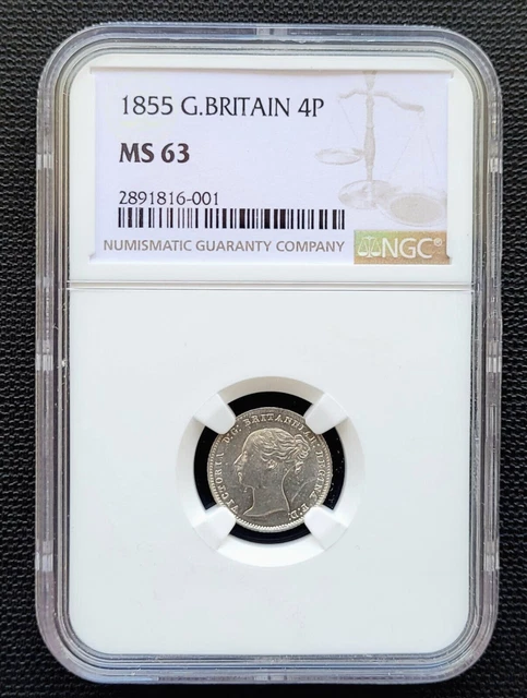 1855 Great Britain Silver 4p Groat NGC MS 63 - Queen Victoria Fourpence 4d MS63