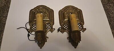 Heavy Cast Brass Matched Pair of Antique Vintage Wall Sconces