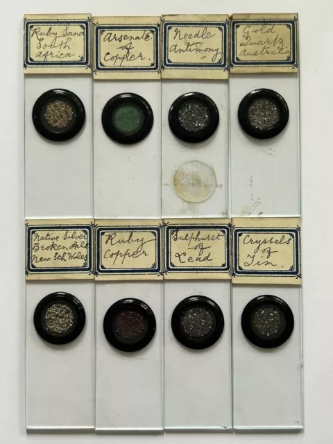 Very Fine Group Of 8 Opaque Mineralogy Microscope Slides. By Suter.