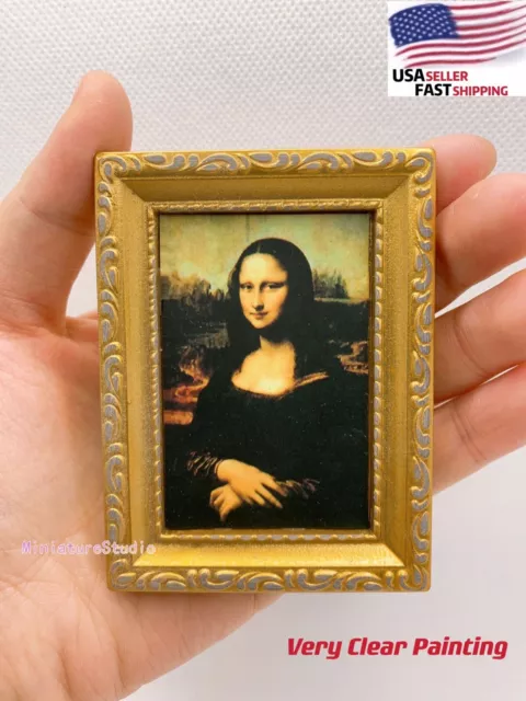 Dollhouse Miniature 1/12 Mona Lisa Portrait Oil Painting Framed Art Wall Picture