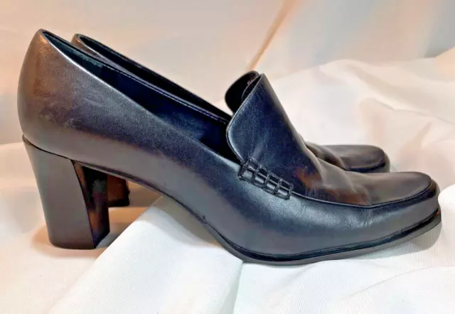 FRANCO SARTO Nolan Black Leather Slip On 3" Block Heel Women's SZ:8M