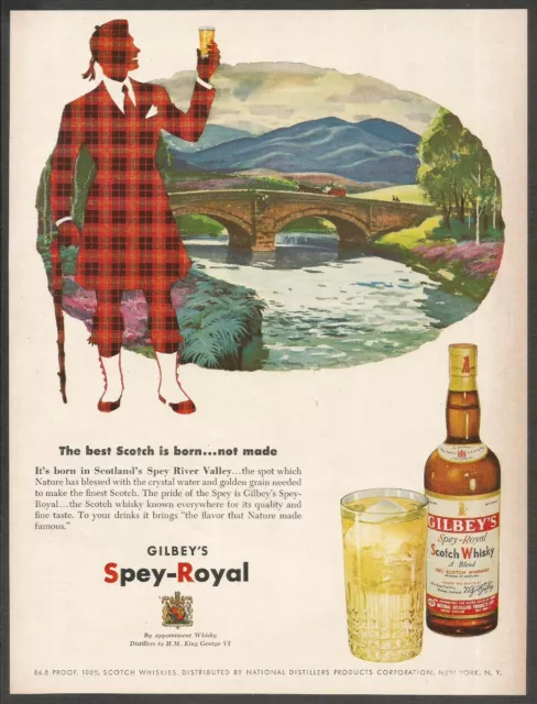 Gilbey's Spey-Royal Scotch Whisky- Spey River Valley - 1952 Vintage Print Ad