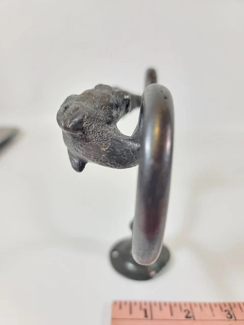 Antique Wrought Iron & Brass Washroom Towel Holder Hook Bracket - Panther / Lion 8