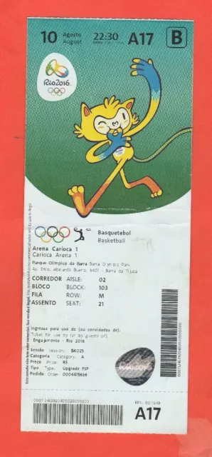 Orig.Ticket Olympische Spiele RIO DE JANEIRO 2016 / Basketball VENEZUELA - CHINA