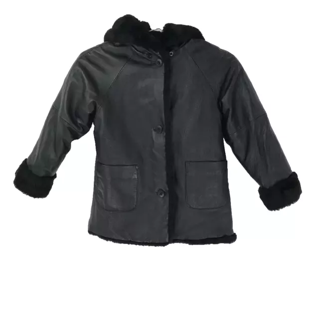 Wilsons Leather Kids Reversible Heavy Thick Jacket Black Hooded YM Youth Medium