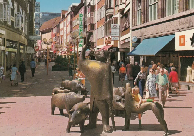 2116. color-AK. BREMEN. Sögegruppe (Bronzeplastik von Peter Lehmann), Sögestraße
