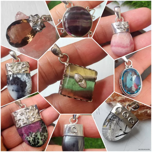 Natural Multi Gemstone 925 Sterling Silver Handmade Designer Pendants