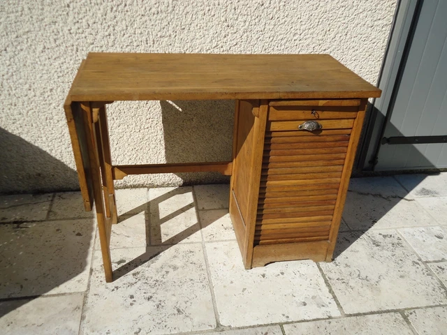 JOLI & ANCIEN petit bureau en chêne caisson 5 tirettes classeur à