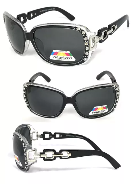 New Oversized Rhinestones Women Fashion Polarized Len Sunglasses - Black RE59POL