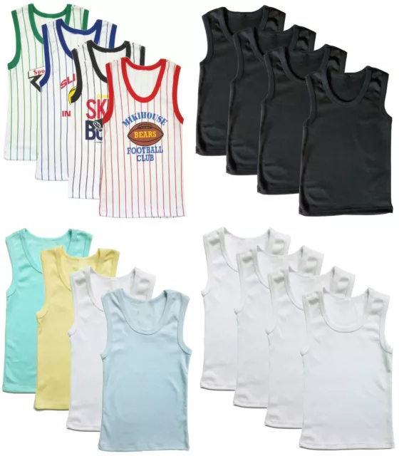 4-Pack Boys Undershirt Cotton Tank Top Sleeveless Plain White Black Toddler Kids