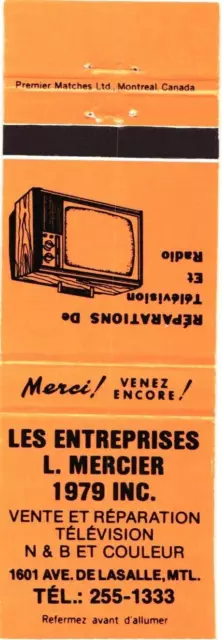 Montreal Canada Les Enterprises L. Mercier 1979 Inc., Vintage Matchbook Cover