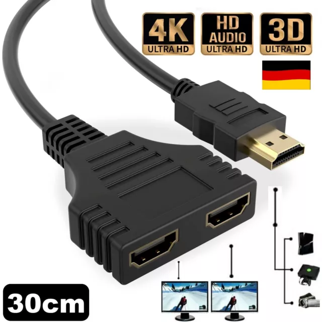 HDMI Splitter Verteiler Adapter PC TV Konsole 1 in 2 out 4K Full HD Steck Buchse