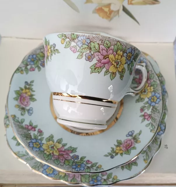 Vintage Colclough Duck Egg Blue Floral English Bone China Tea Cup Saucer Set 2