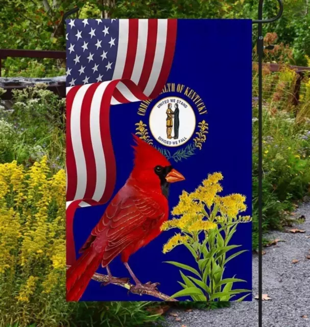 Kentucky State Cardinal And Goldenrod Flower Farmhouse Garden Flag 12X18Inch