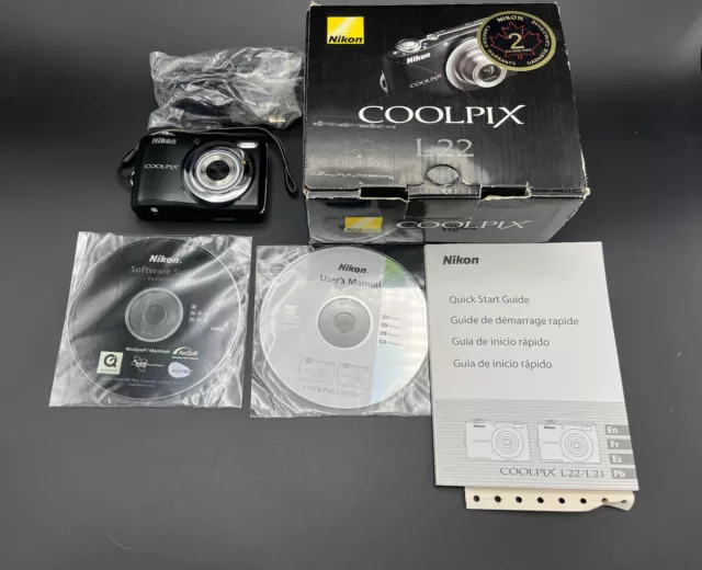 Nikon CoolPix L22 Digital Camera Card - Original Box 12.0 MP - Black - TESTED