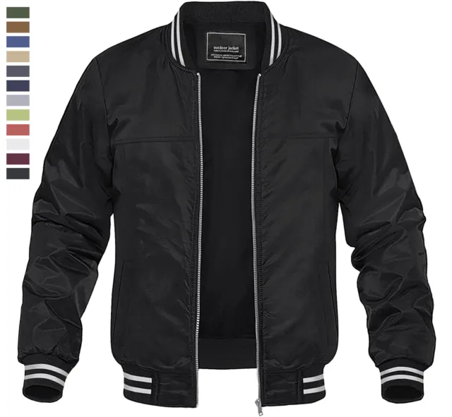 Men's Thin Bomber Jacket Full-Zip Lightweight Casual Active Sport Coats Outwear