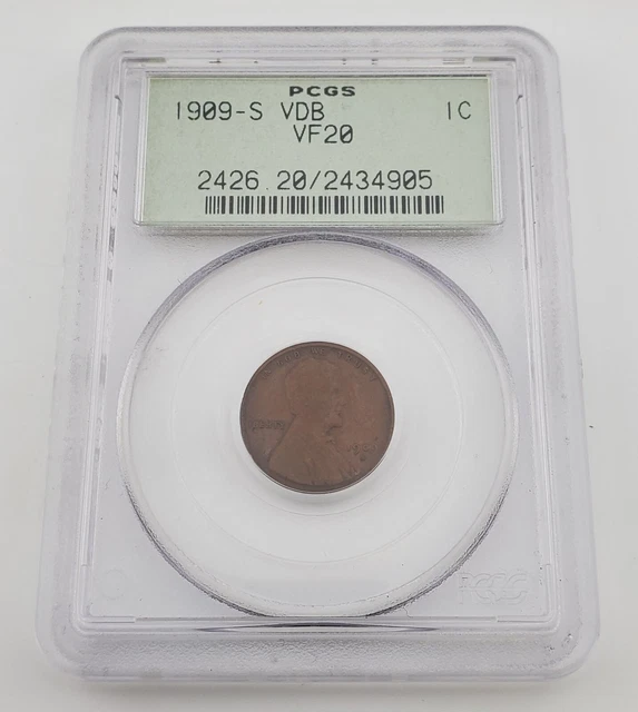 1909 S Vdb Lincoln Wheat Cent Penny Rare Us Coin Pcgs OGH Vf20