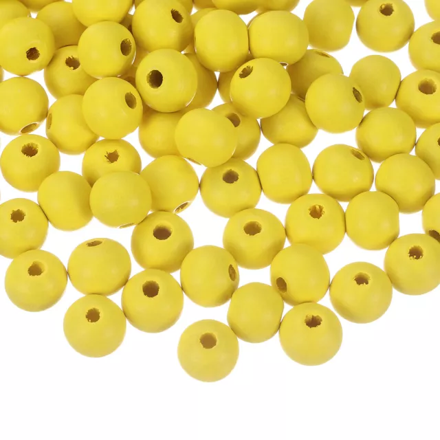 100 Stück 12mm bunte Naturholzperlen,große runde farbenfrohe (Gelb)