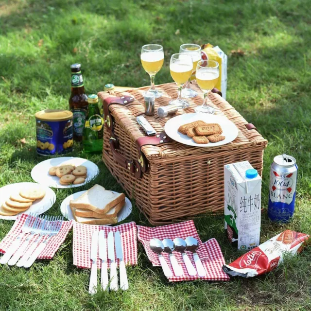 Traditional Wicker picnic basket Wicker Hamper-with Cutlery-Premium Set For 4ppl