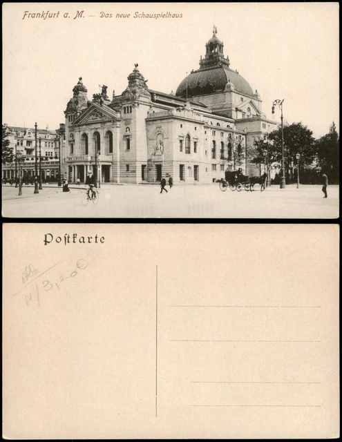 Frankfurt am Main Straßen Partie Schauspielhaus, Radfahrer, Kutsche 1910